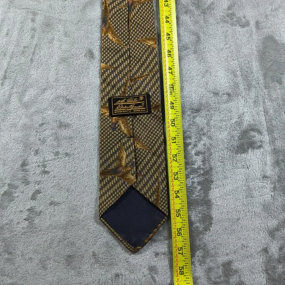 Vintage Eddie‎ Bauer Tie Mens 57x 3.75 Pheasant Tweed Silk USA Hunting Outdoors